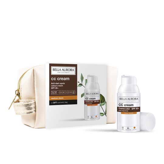 Kit Protector solar CC Cream antimancha tono medio + Neceser de regalo -Bella Aurora