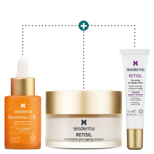 Kit Premium: Sesvitamin-C 5 Vitaminas + Retisil Crema + Minitalla Retisil Contorno Ojos 15ml - Sesderma
