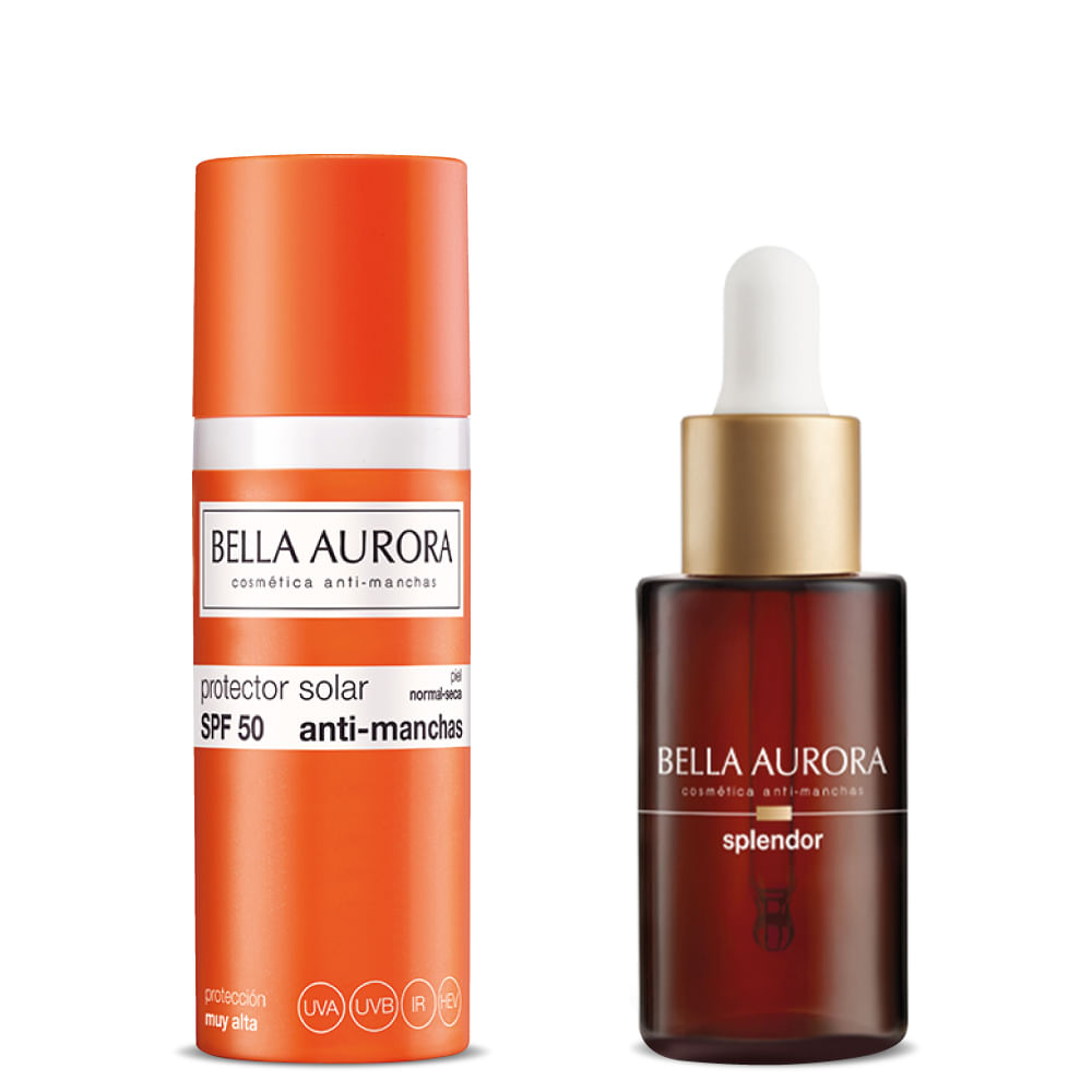 Kit Protección & Luminosidad Protector solar antimanchas SPF50+ piel mixta a grasa 50 ml + Splendor Serum Iluminador Antioxidante - Bella Aurora