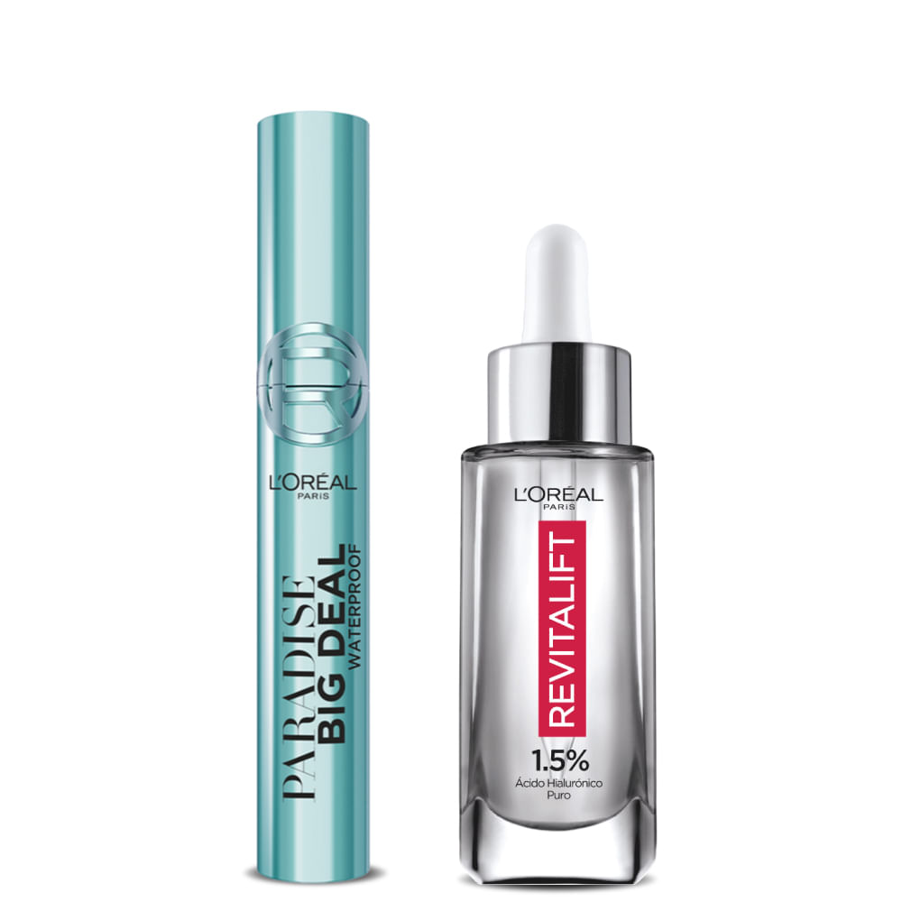 Kit Pestañina Lash Paradise Big Deal A Prueba de Agua + Serum Hidratante Revitalift Ácido Hialurónico - LOréal Paris