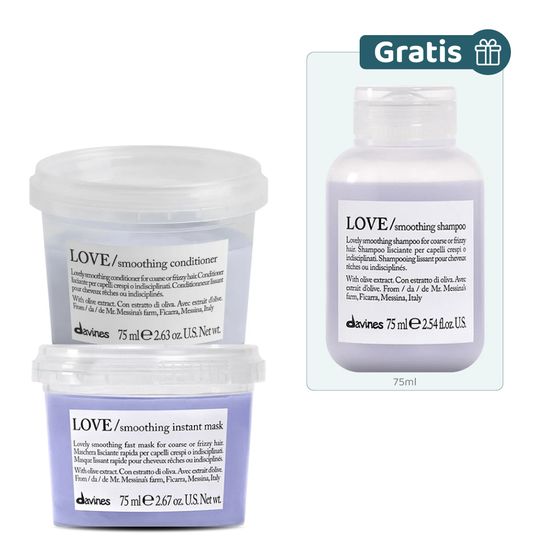 Kit línea Love Smooth: Acondicionador 75 ml + Mascarilla 75 ml + Gratis Shampoo 75 ml  - Davines