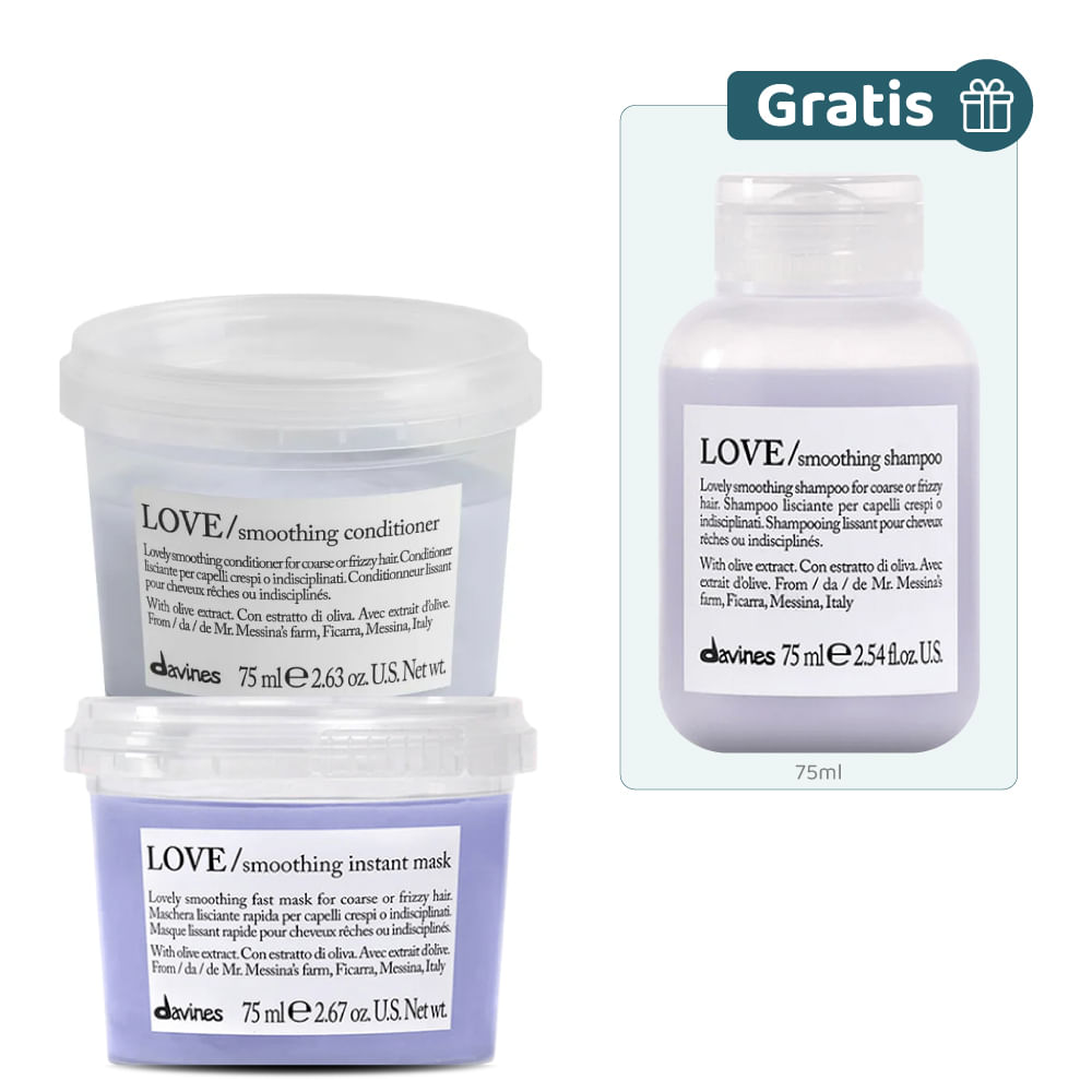 Kit línea Love Smooth: Acondicionador 75 ml + Mascarilla 75 ml + Gratis Shampoo 75 ml  - Davines