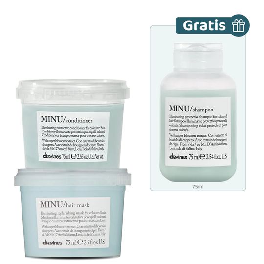 Kit línea Minu: Acondicionador 75 ml + Mascarilla 75 ml + Gratis Shampoo 75 ml - Davines