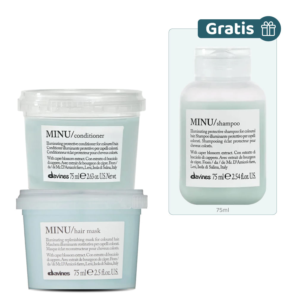 Kit línea Minu: Acondicionador 75 ml + Mascarilla 75 ml + Gratis Shampoo 75 ml - Davines