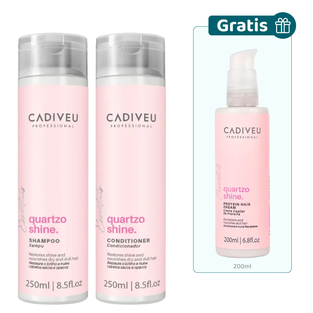 Kit Quartzo Shine: Shampoo 250 ml + Acondicionador 250 ml + Gratis Proteína 200 ml - Cadiveu