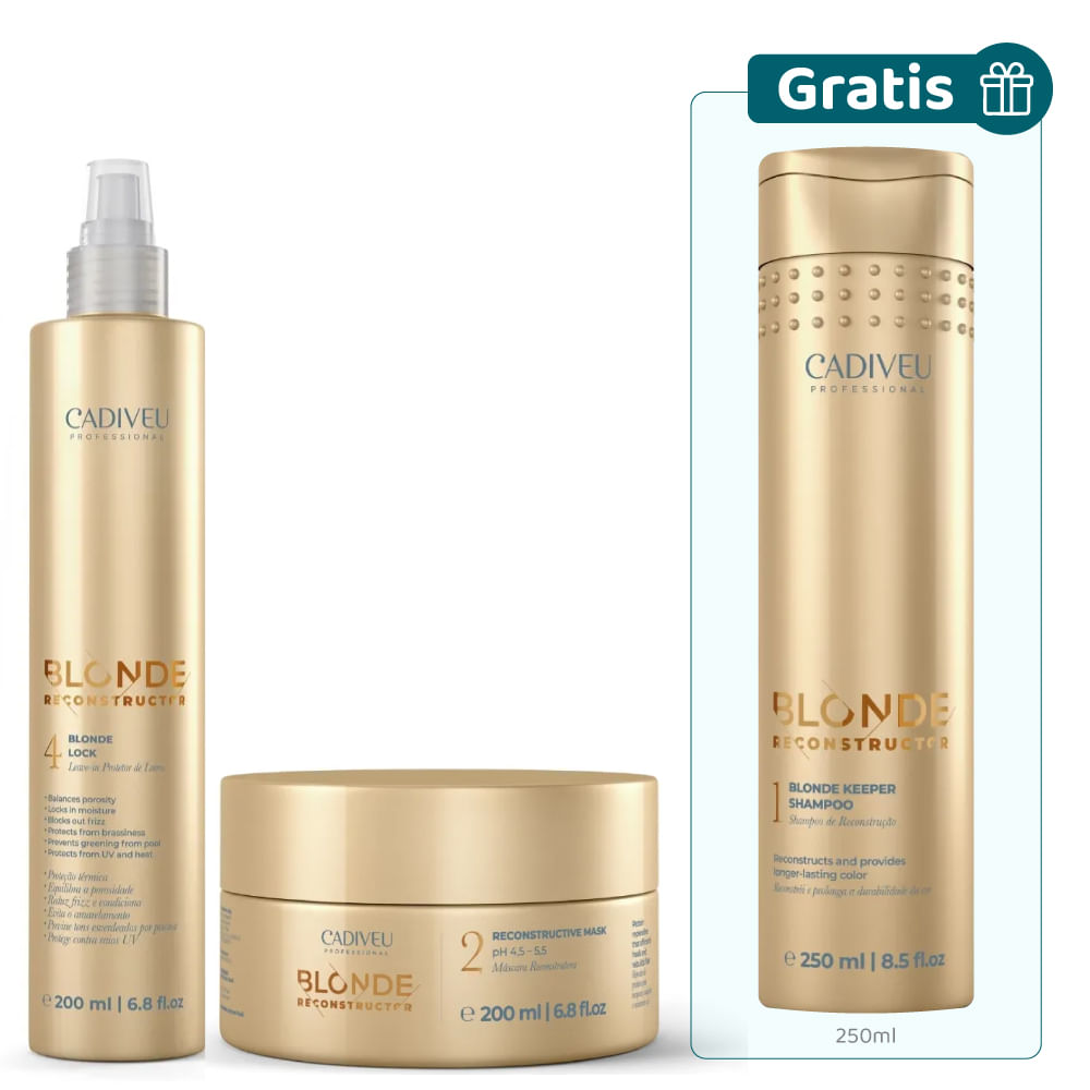 Kit Blonde Reconstructor: Blonde Look 200 ml + Mascarilla 200 ml + Gratis Shampoo 250 ml - Cadiveu
