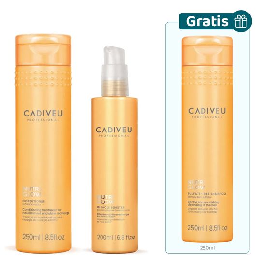 Kit Nutriglow: Acondicionador 250 ml + Booster 200 ml + Gratis Shampoo 250 ml - Cadiveu