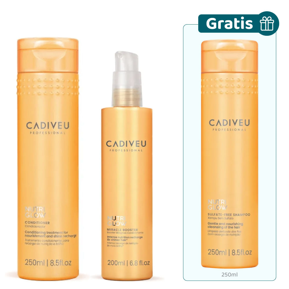 Kit Nutriglow: Acondicionador 250 ml + Booster 200 ml + Gratis Shampoo 250 ml - Cadiveu