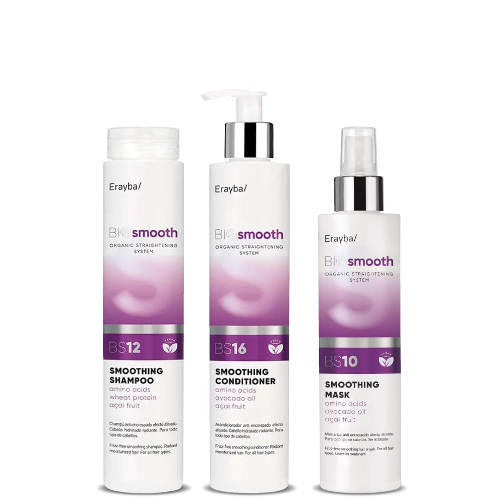 Kit Biosmooth - Anti Frizz: Shampoo 250 ml + Mascarilla 150 ml + Acondicionador 250 ml - Erayba