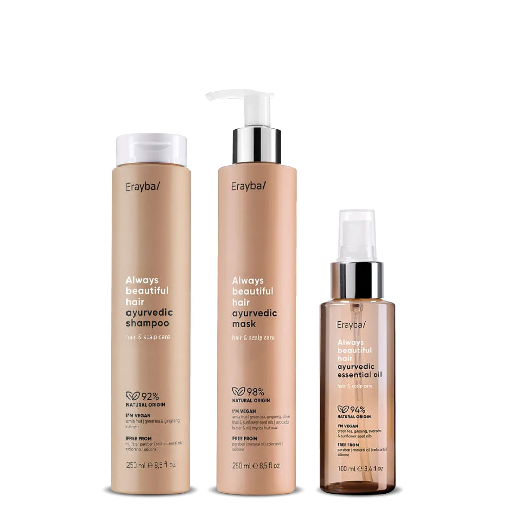 Kit Ayurvedic - Hidratante: Shampoo 250 ml + Mascarilla 250 ml + Aceite Capilar 100 ml - Erayba