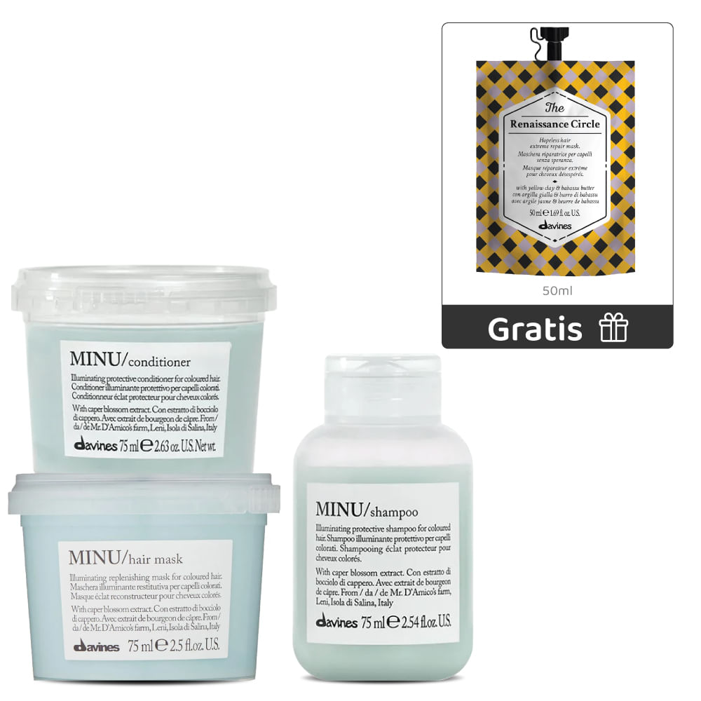 KIT Mini Minu: Shampoo Minu 75 ml + Minu Acondicionador 75 ml + Minu Mascarilla 75 ml + Gratis The Circle Chronicles The Renaissance Circle - Davines