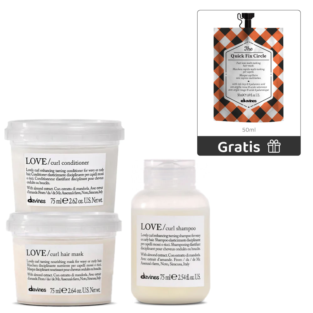 Kit Mini Love curl: Love Curl Shampoo 75 ml + Love Curl Acondicionador 75 ml + Love Curl Mascarilla 75 ml + GRATIS The Circle Chronicles The Quick Fix