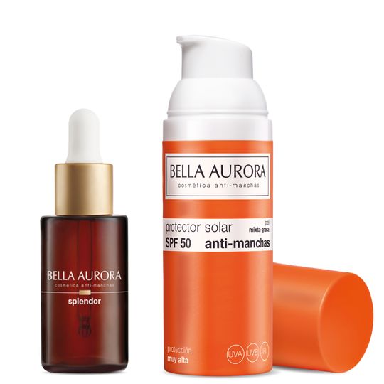 Kit Protector Solar Antimanchas SPF50+ Piel Mixta a Grasa 50ml + Splendor Serum Iluminador Antioxidante - Bella Aurora