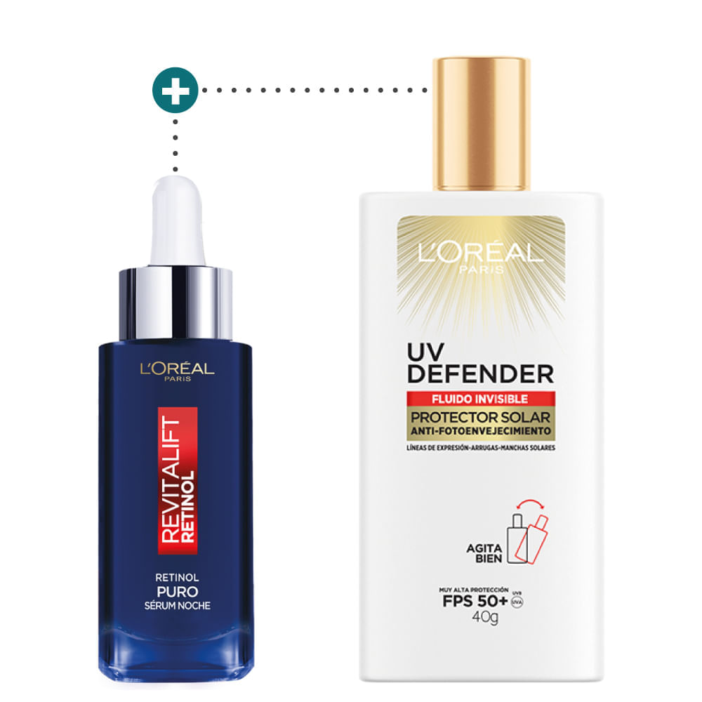 Kit Loreal Paris Serum Rostro Retinol + Protector Solar UV Defender Fluid